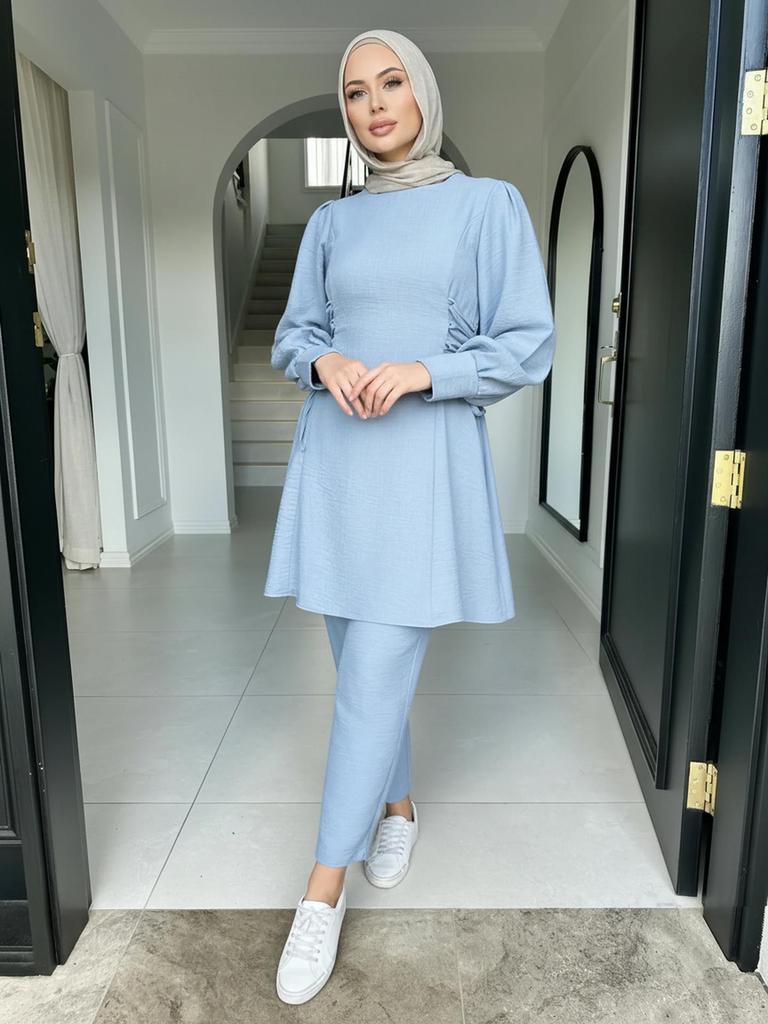 Women's Solid Color Two-Piece Set: Fashionable Top & Pants for Middle Eastern Style