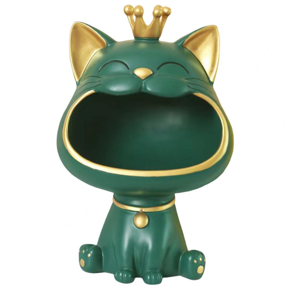 Glückskatze Ornament Bonbonbox Aufbewahrung Große Kapazität Dekor Kunstharz Niedliche lachende Kätzchenfigur Statue Veranda Heimdeko
