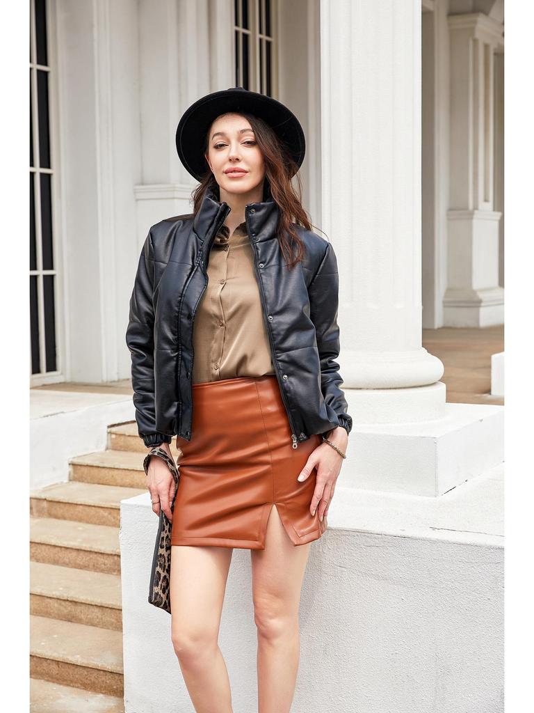 Neue Damen Europäische/Amerikanische Kurze Lederjacke - Herbst/Winter Verdickter Baumwollmantel