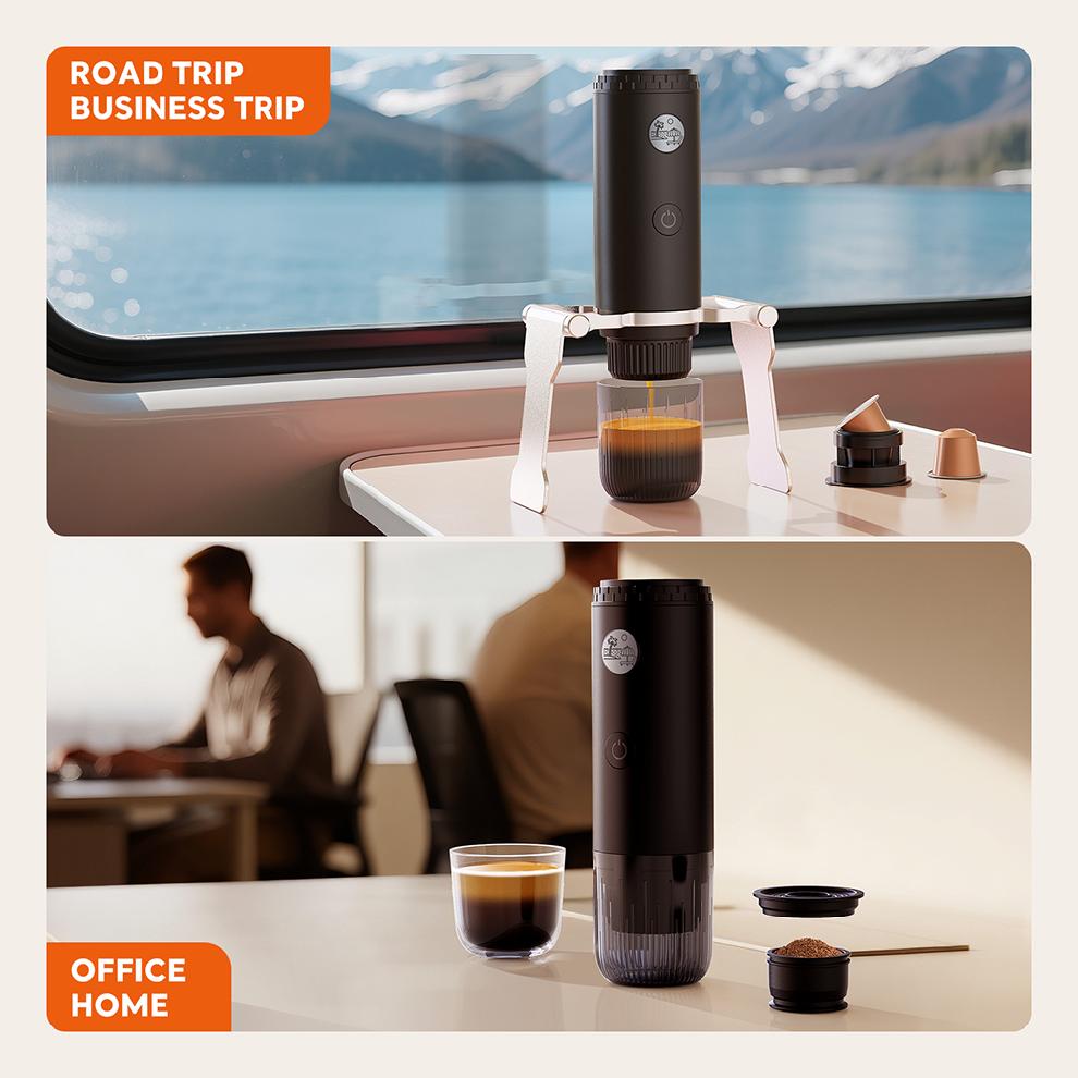 Macchina per Caffè Espresso Portatile 3-in-1 Macchina da Caffè da Viaggio per Campeggio Escursionismo Ufficio Auto-Riscaldante con USB-C