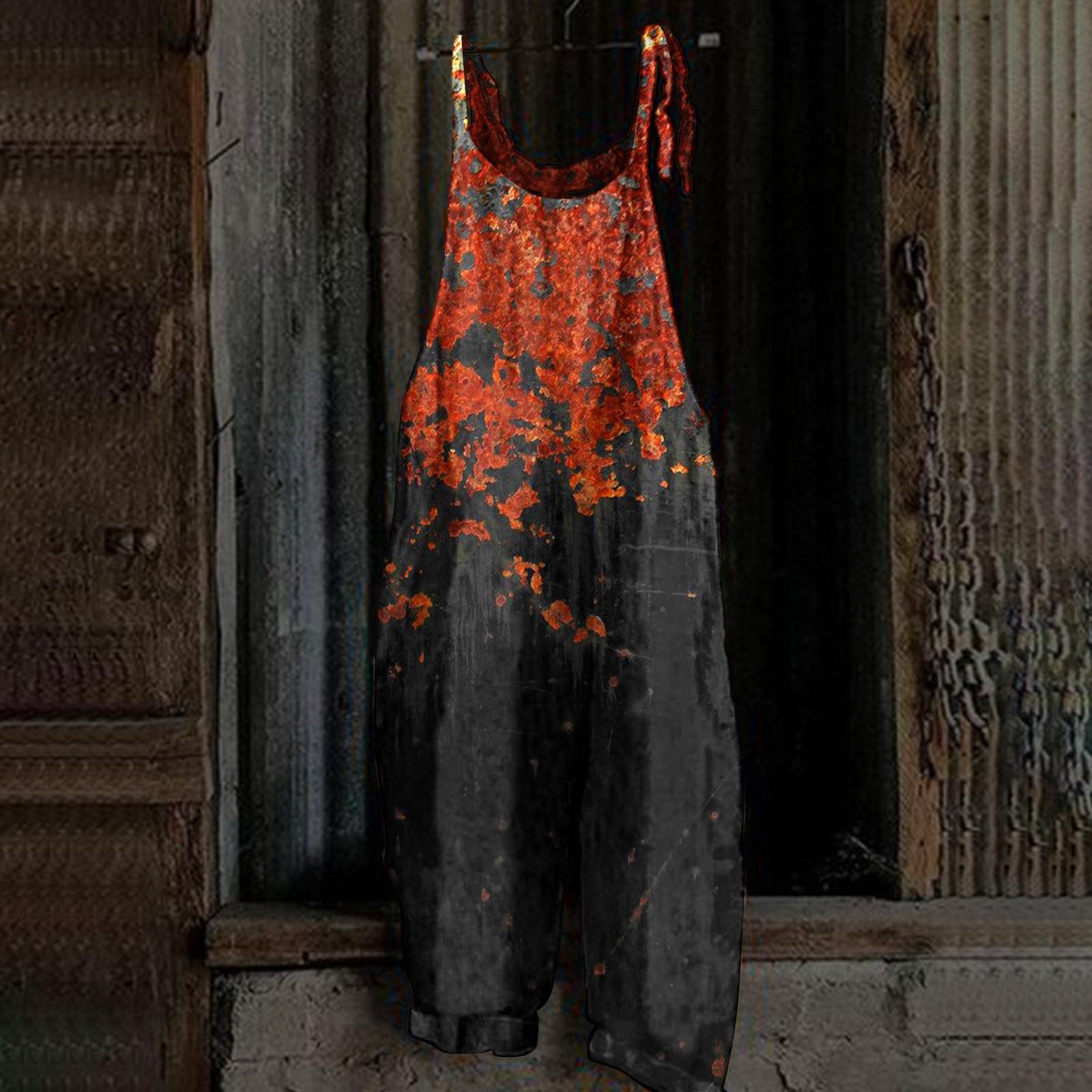 

Женский модный летний милый свободный повседневный комбинезон с принтом в стиле ретро и ремешками XXL чёрный