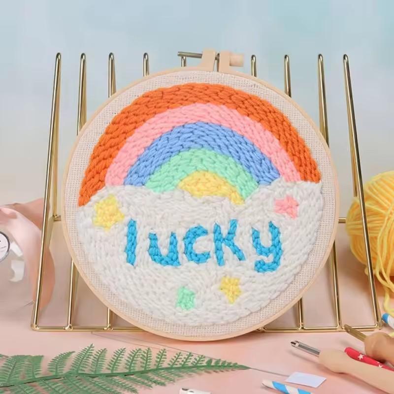 

DIY Punch Needle Kits for Beginners Cute Animal with Hoop Embroidery Punch Needle Tool for Art Crafts Handmade Cross stitch kits 20*20cm