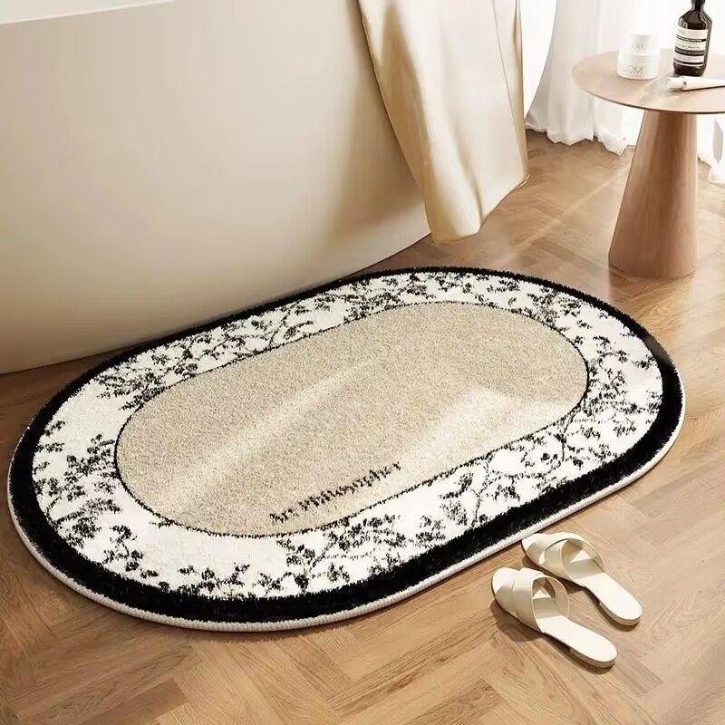 Oval Bathroom Carpet Quick Drying and Anti Slip Foot Pads Plush and Thick Large Carpet Entrance Bathroom Mat