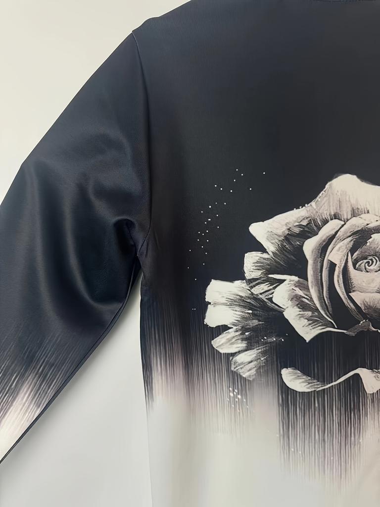 Plus Size Women's Autumn and Winter Clothing for Women, Floral Print Pullover Sweatshirts, Casual Long Sleeve Crew Neck Sweatshirts