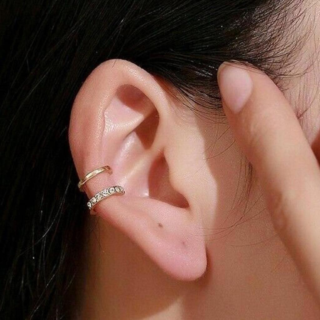 Stylish Double Layer U-Shaped Diamond Ear Clip - Simple Lines, No Piercing Needed