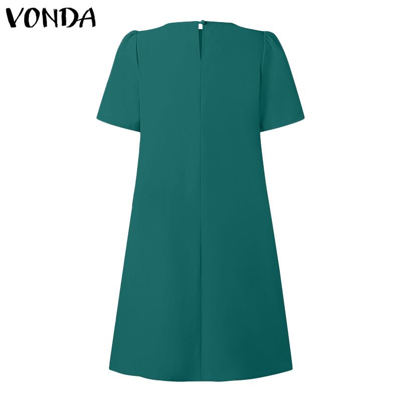 VONDA Summer Women Round Neck Ruffled Layer Short Sleeve Dresses