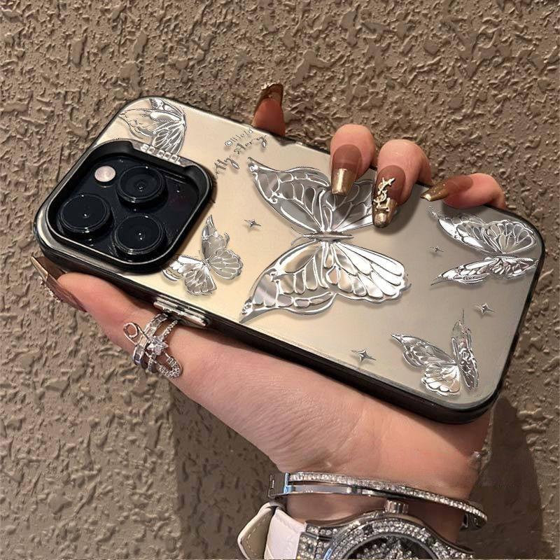 Fashion Silver Butterfly Phone Case For Samsung Galaxy S25 Ultra S24 S23 FE S22 Plus A16 A54 A55 A35 A34 A33 A32 A15 A14 A13 A52 Back Cover