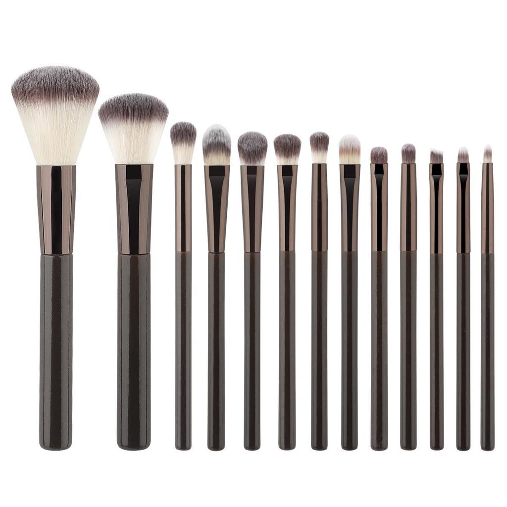 13-Piece Brown Makeup Brush Set: Soft Brushes for Concealer, Lip, Eyeshadow, Powder, and Detail Work.