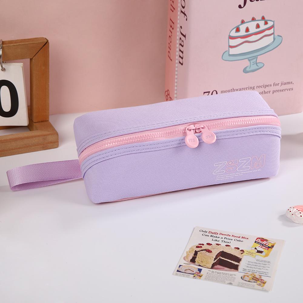 Large Capacity Stain-Resistant Oxford Cloth Pencil Case with Wide Opening and Stylish Letter Design