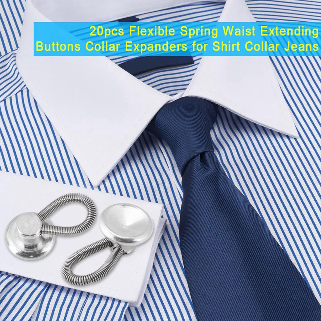 20pcs Flexible Spring Waist Extending Buttons Collar Expanders for Shirt Collar Jeans
