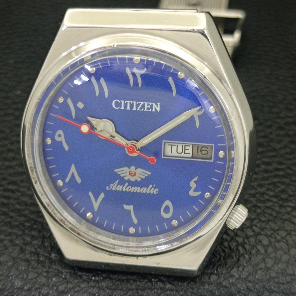 CITIZEN AUTOMATIC 8200 JAPAN MENS VINTAGE ARABIC BLUE COLOR DIAL WATCH a702780-1 R210-a702780
