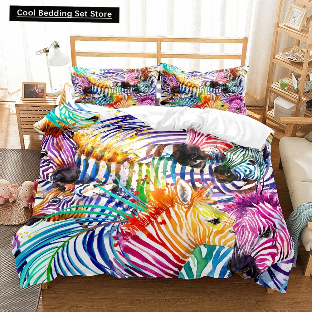 Cartoon Bird Print King Queen Duvet Cover Colorful Cute Pet Birds Bedding for Adult Fashion Animal 2/3pcs Polyester Quilt Cover