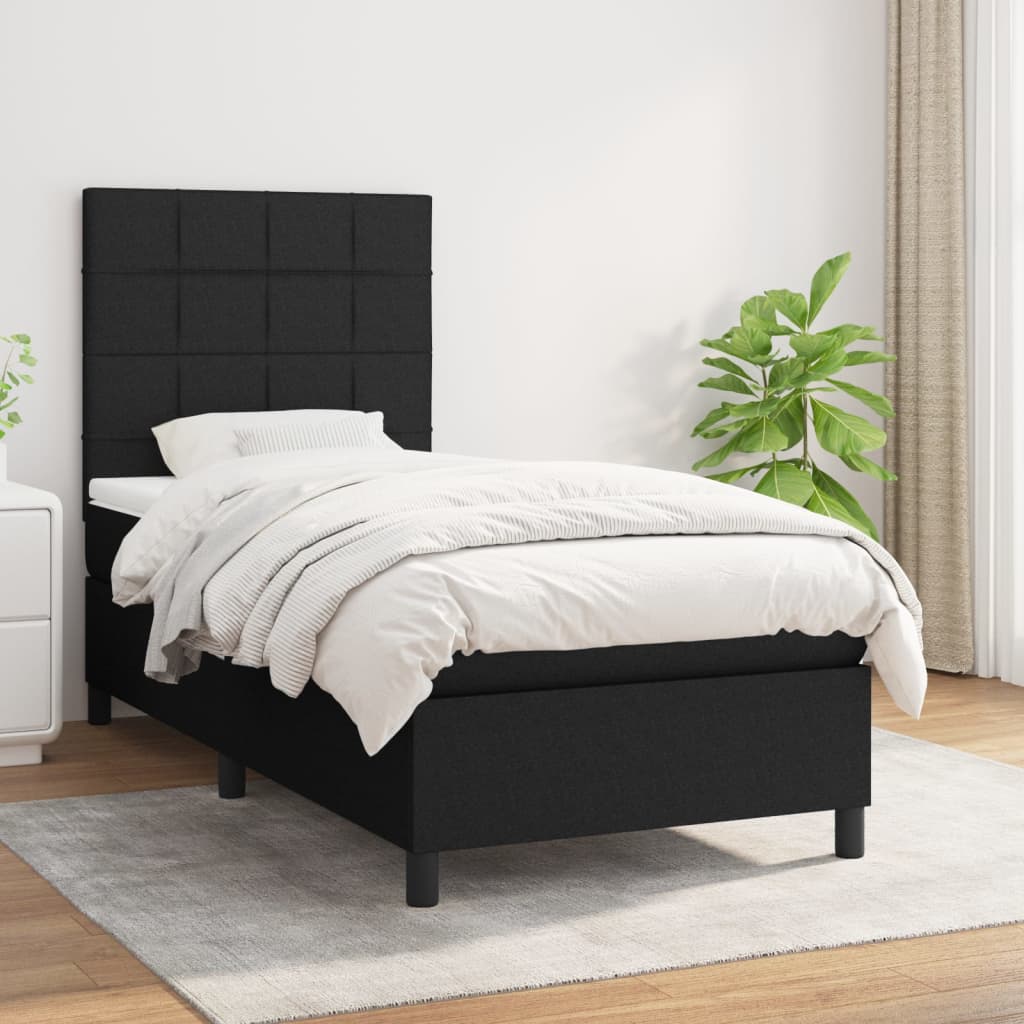 Box Spring Bed with Mattress Black 90 x 200 cm Fabric