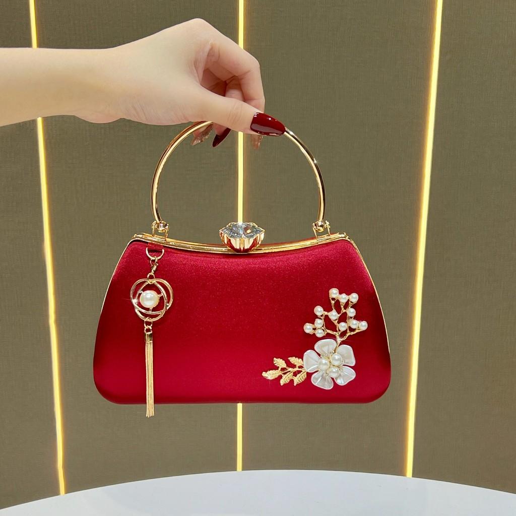 Borsa da sera di lusso impreziosita da perle con ciondolo a nappa per eventi formali
