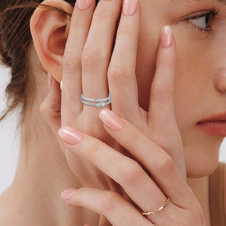 Elegant Adjustable Copper Heart Rings With Stones Portable Jewelry Gift for Her