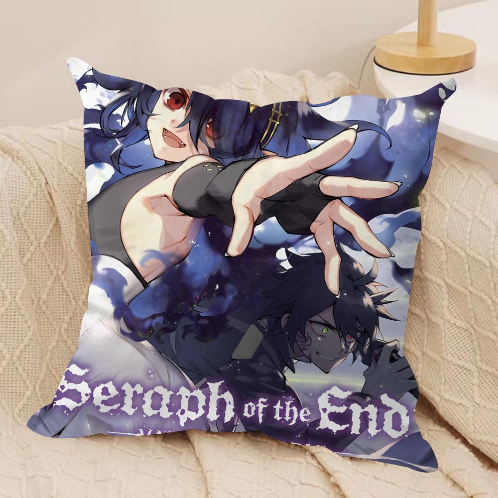 SSeraph Of The End Cushion Cover Silky Short Plush Invisible Zipper Dustproof Sofa Pillow Case For Home Decor