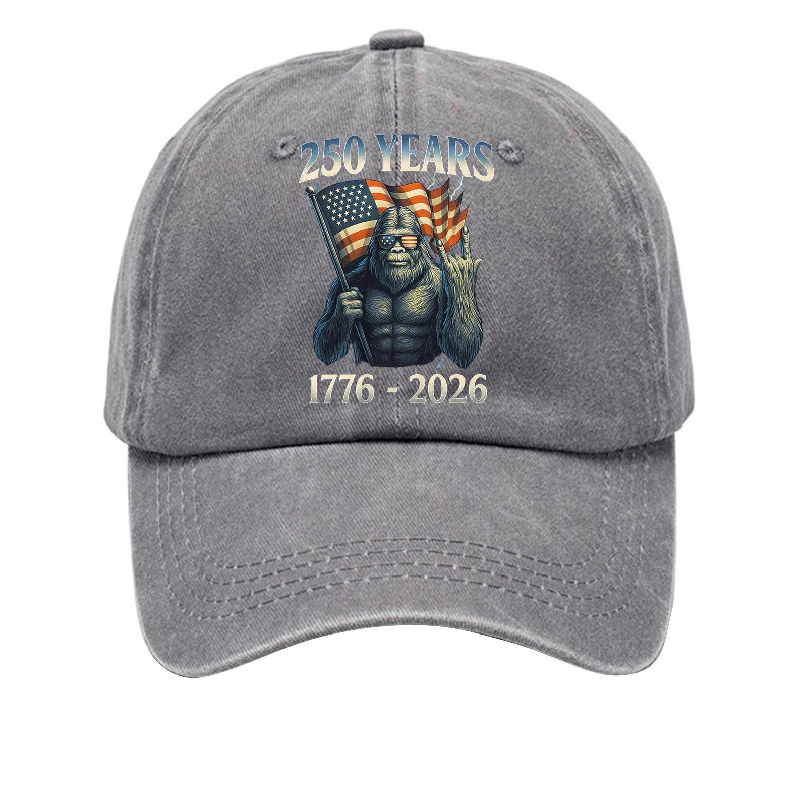 Patriotic 250 Years Baseball Cap Vintage Bigfoot Flag Print Dad Hat Graphic 1776 2026 Adjustable Casual Headwear one size серый