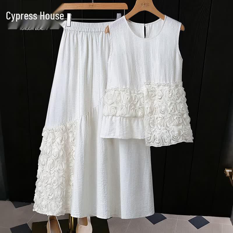 Women s Summer Linen Blend Top & Skirt Set L
