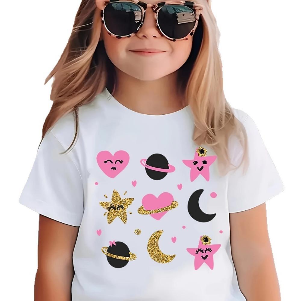 Children s Star, Moon, and Heart Cartoon Pattern T-shirt 100