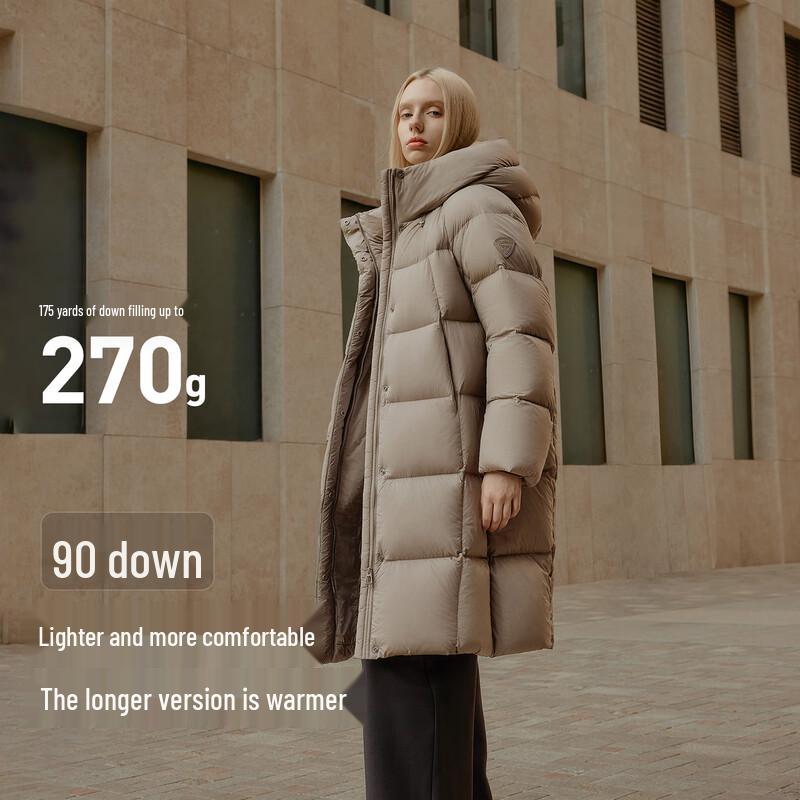 Tanboer Women's Hooded Mid-Length Puffer Down Jacket