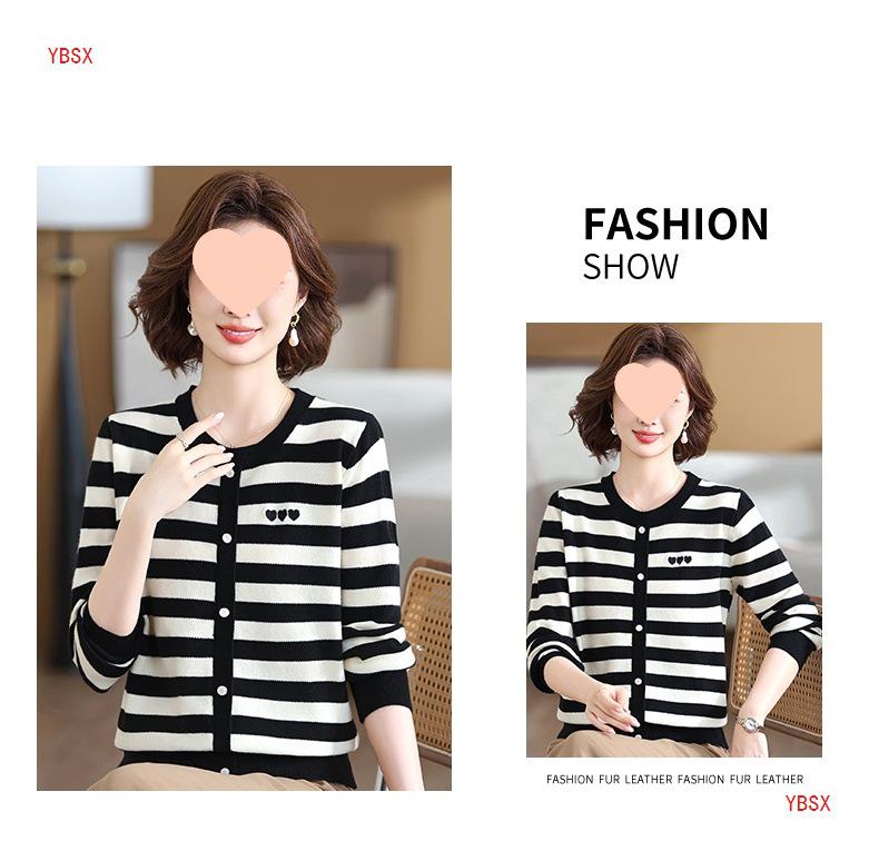 Mom's 2025 Autumn Striped Long-Sleeve Knit Sweater for Middle-Aged & Elderly Women