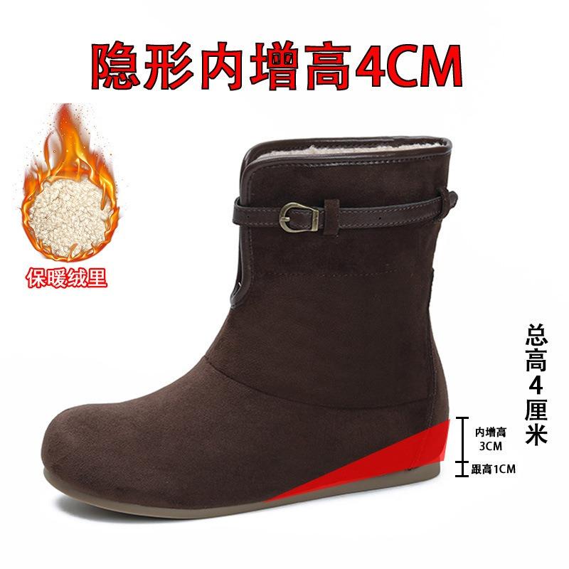 

Шерстяная версия~ ретро замшевый бархат теплые короткие пушистые угги женские со скрытой внутренней платформой увеличивающие рост большие хлопковые туфли 40