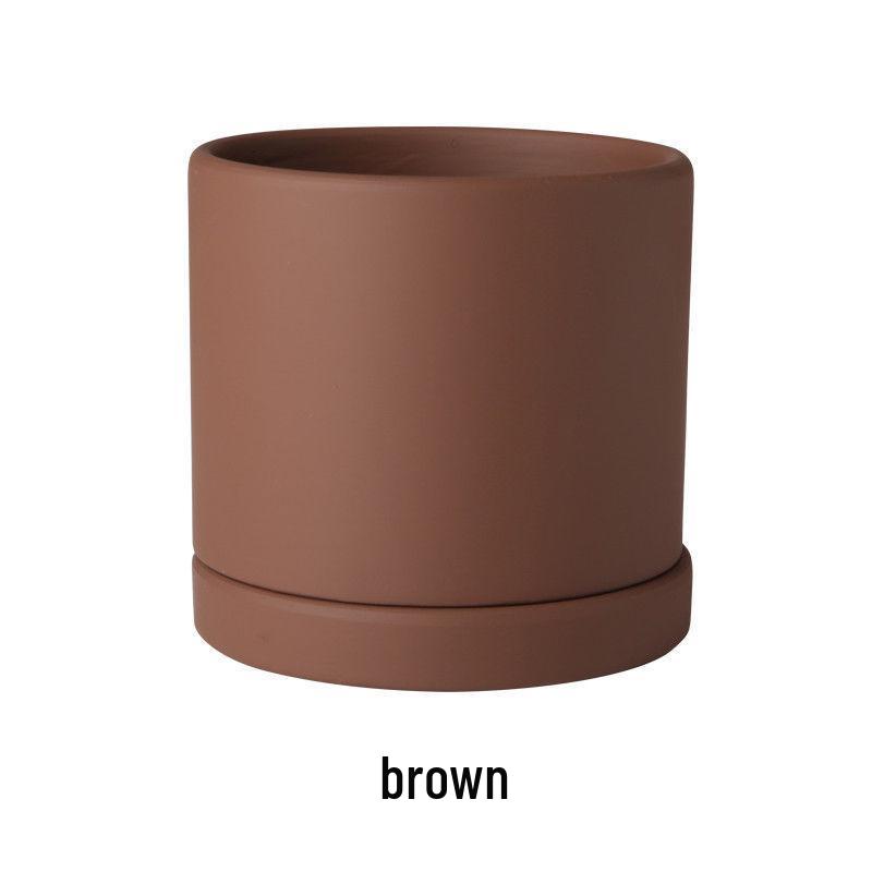 Morandi Colorful Ceramic Cylinder Flower Pots with Saucers for Indoor/Outdoor Plants