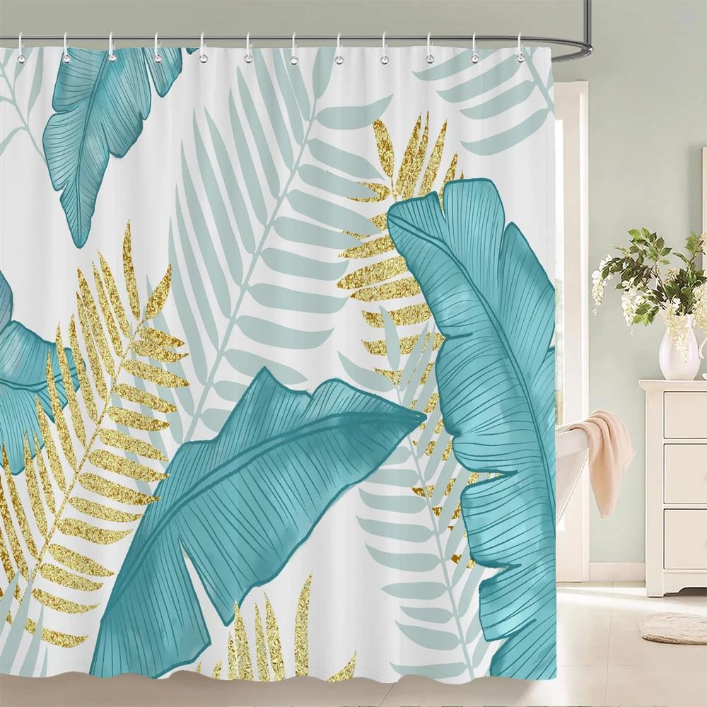 Bathroom Decoration Shower Curtain Tropical Green Plant Leaf Palm Cactus 3D Printing Waterproof Fabric Shower Curtains With Hook