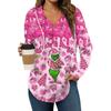 Women's Fashion Hoodies V Neck Long Sleeve Christmas Printed Drawstring Casual Loose Pullover Tops