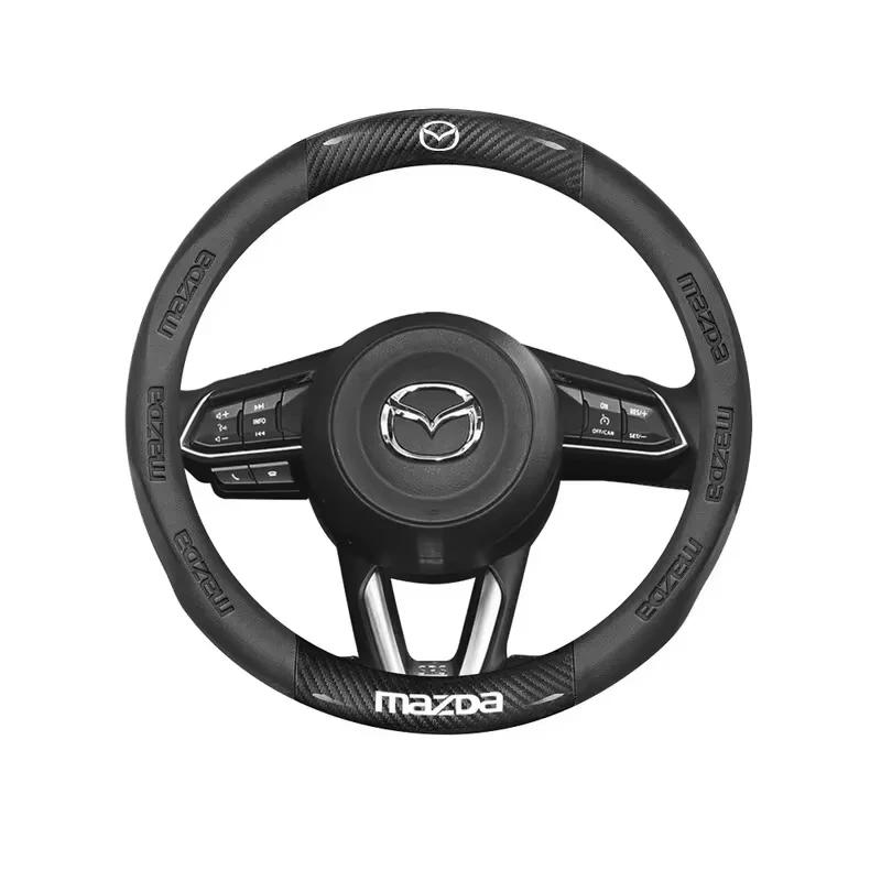 38CM Carbon Fiber Leather Steering Wheel Cover For Mazda 2 3 CX5 CX30 CX8 CX3 Mazda2 6 5 CX9 BT50 Car Accessories FF9
