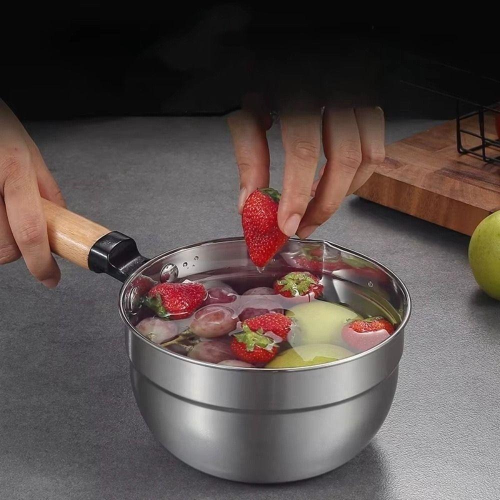 Multipurpose Water Scoops Wooden Handle Water Spoon Small Saucepan Soup Ladle  Kitchen Cooking