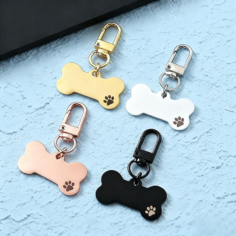 Hollow Pet Pendant Keychain with Metal Buckle - Customizable Bone Dog Tag for Engraving