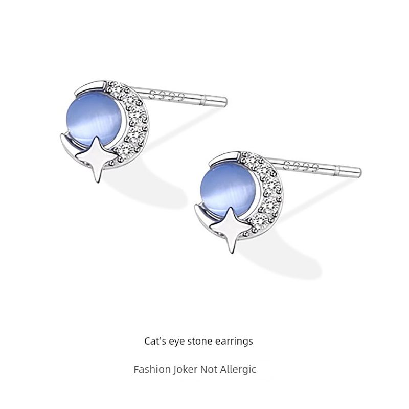 

Women s Sterling Silver Diamond Butterfly Sleep No Need to Take off Hot-Sale Earrings [999 silver foot] Blue Cat s Eye Stone earrings