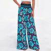 Women Plus Size Wide Leg Palazzo Pants Summer Boho Floral Print High Waist Elastic Waistband Lounge Trousers with Pockets
