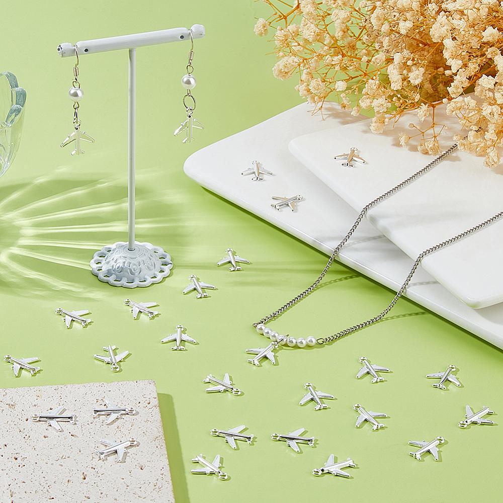 100Pcs Alloy Pendants Airplane Silver 16.5x14.5x2mm Hole: 1.8mm