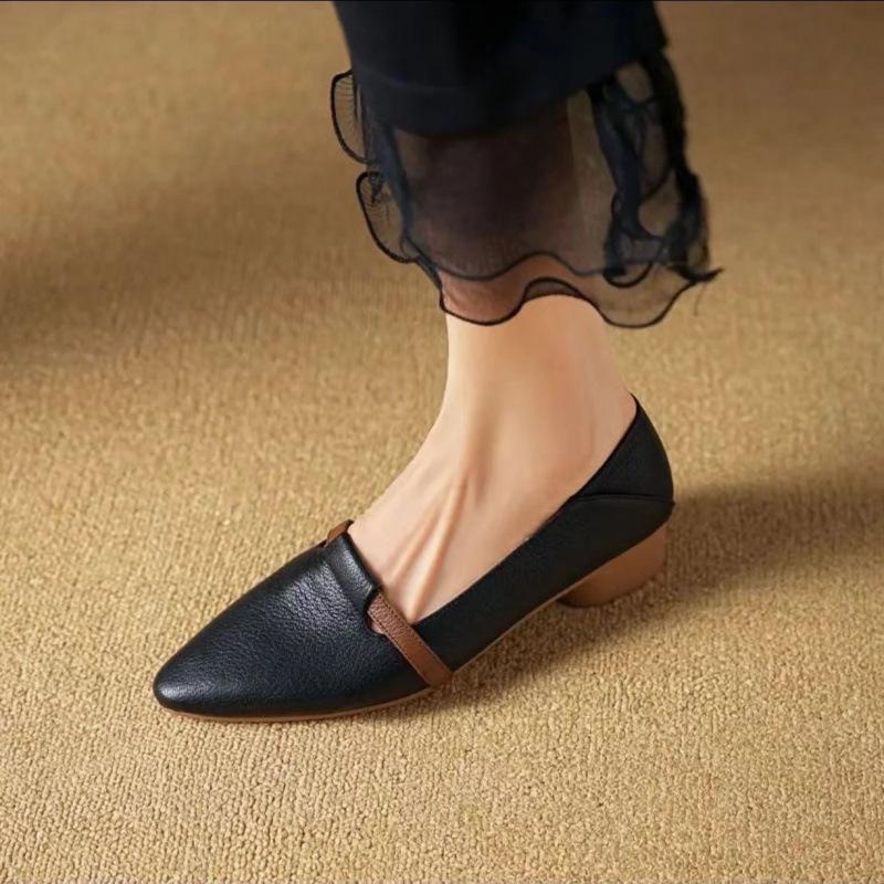 

Женские туфли на высоком каблуке в стиле ретро для отдыха во французском стиле, модная кожаная удобная рабочая обувь 35 чёрный