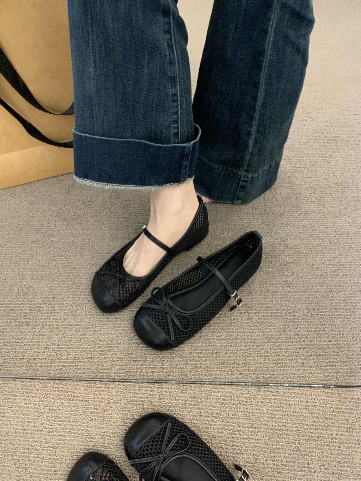 

French with skirt bow breathable flat-soled single shoes women s 2025 new summer hollow fishing net bag head sandals 35