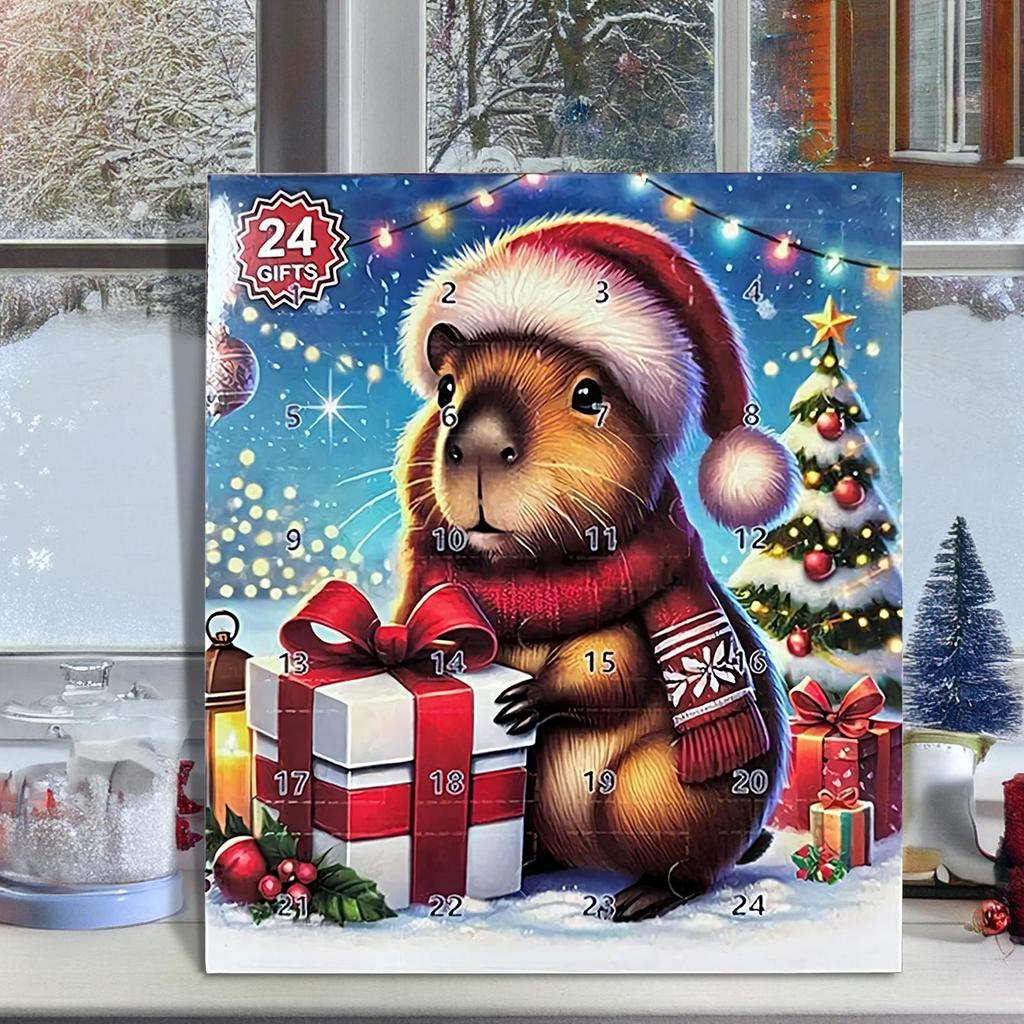 Capybara Weihnachts-Countdown-Kalender 2025 - Miniatur-Puppen-Adventskalender für Kinder, Heim-Schreibtisch-Regal-Dekor, Weihnachtsschmuck