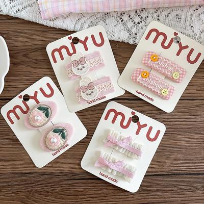 2 Stück Rosa Haarnadeln Stoff Spitze Schmetterling Baby Mädchen BB Clip Pony Haarnadel Stickerei Niedlich Kinderhaarnadel Haarspangen Kopfschmuck