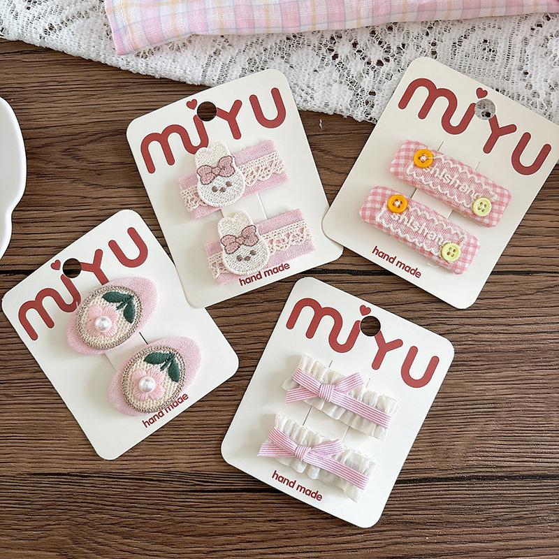 2pcs Pink Hairpins Fabric Lace Butterfly Baby Girls BB Clip Bangs Hairpin Embroidery Cute Children's Hairpin Hair Clips Headwear