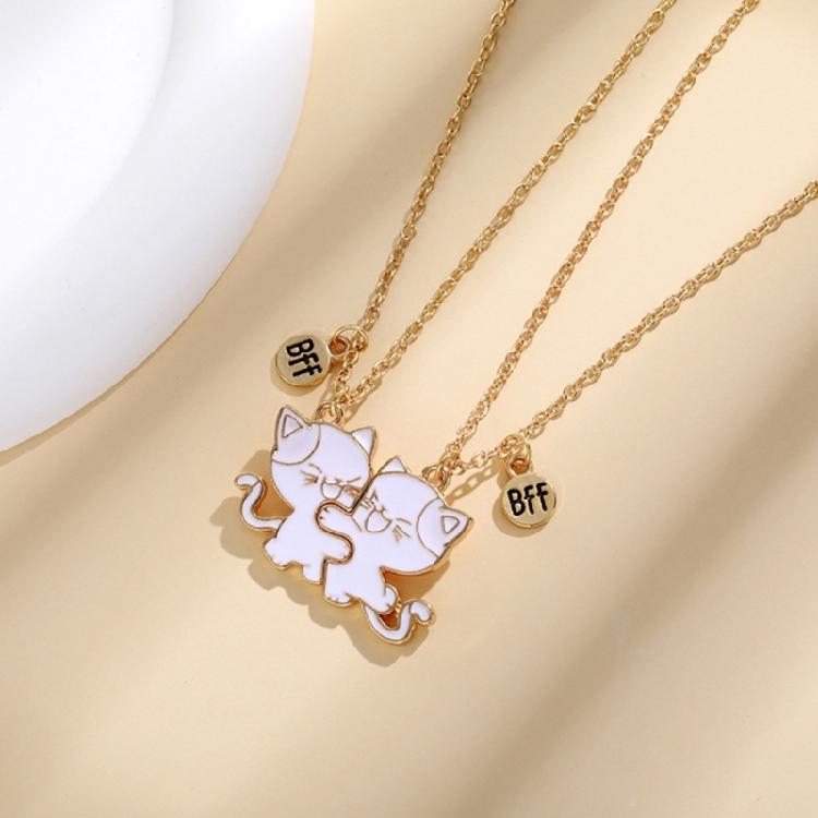 Sada 2 přívěsků koček Náhrdelníky přátelství Sada Nastavitelný řetízek Kovová textura Dárek pro nejlepší kamarádku