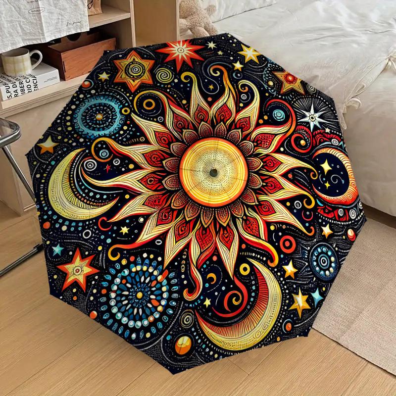 1pc Celestial Mandala Automatic Folding Umbrella, Heavy-Duty 8-Rib Construction, Perfect for Everyday Yy251114106