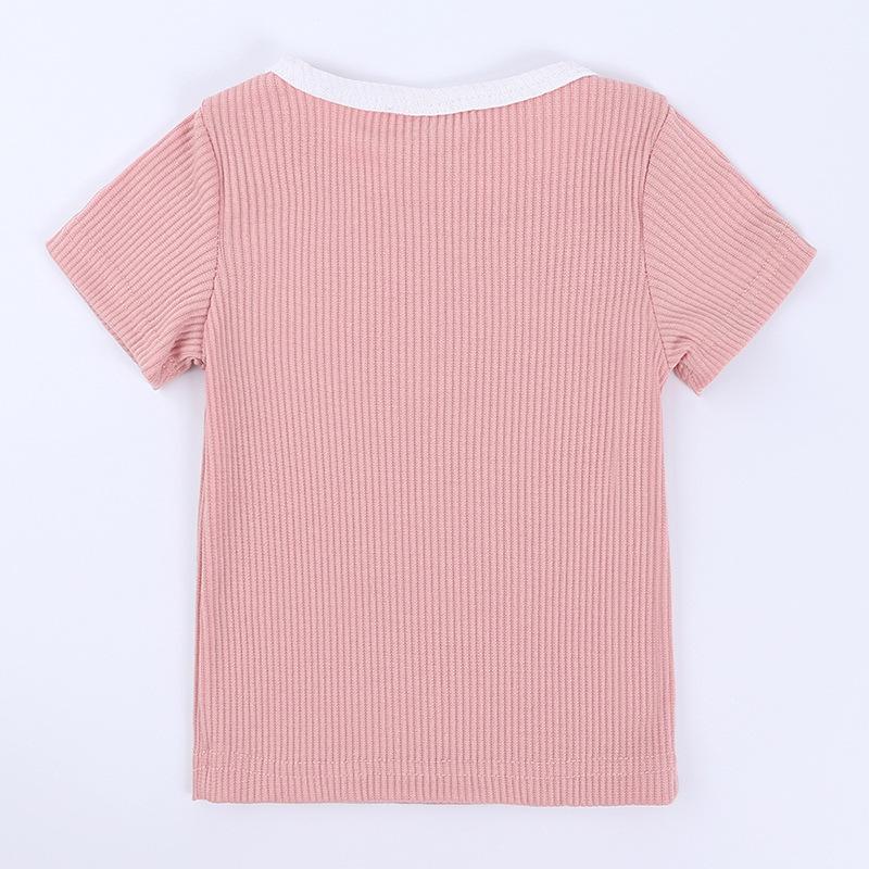 Casual Solid Color Baby Grils Clohting Set Summer Cotton Short Sleeve Tops+ Shorts O-neck Toddler Clothes Sets