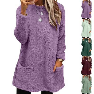 Women's Fashion Casual Long Sleeve Pocketed Round Neck Casual Warm Long Sleeve T-Shirt