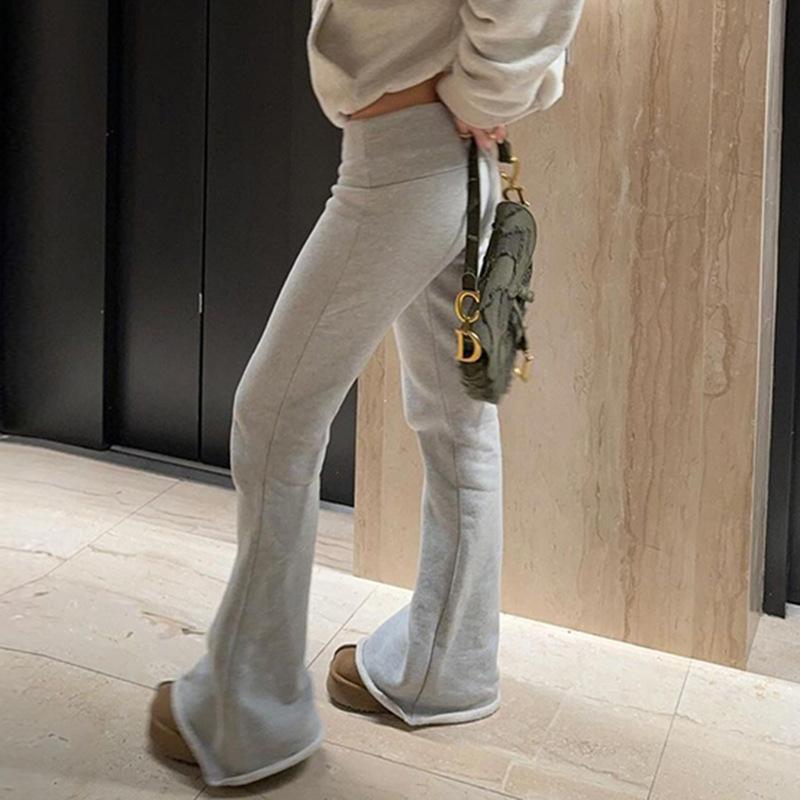 Slim Low Waist Casual Sweatpants For Women Solid Simple Basic Flared Pants Sports Jogging Trousers