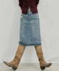 Plack Woman Rivet Point Midi Denim Skirt Mid Blue