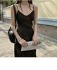 2026 Spring/Summer V-Neck Leopard Print Off-Shoulder Spaghetti Strap Mid-Length Slimming Dress