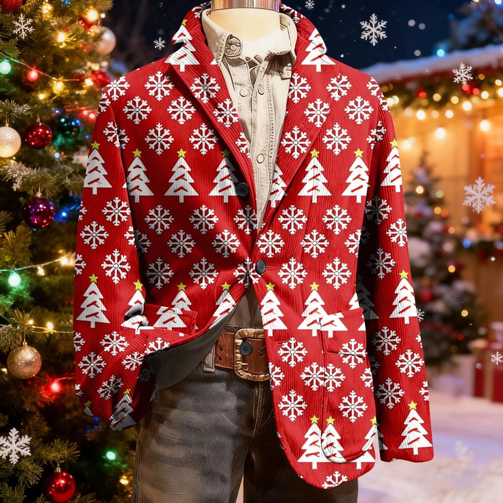 Herren Hässlicher Weihnachten Kord Warmtaschen Anzugjacke Strickjacke Herren Freizeitanzug