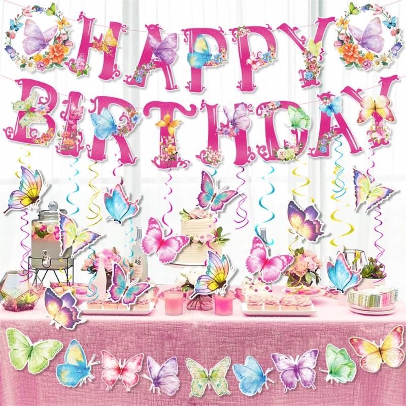 Colorful Butterfly Party Decorations Birthday Banner and Hangings Whirls Eye Catching Birthdays Parties Accessories