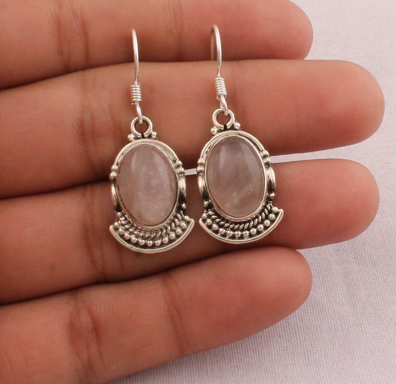 Solid 925 Sterling Silver Rose Quartz Gemstone Earring Handmade Designer Earring Dangle Earring